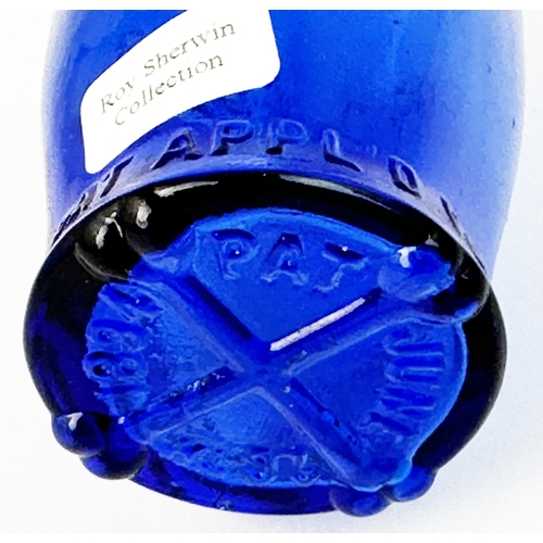 59 - SKULL POISON BOTTLE. (DP pg 20 - correctly dubbed deaths head) 3.6ns tall. Cobalt blue glass moulded... 