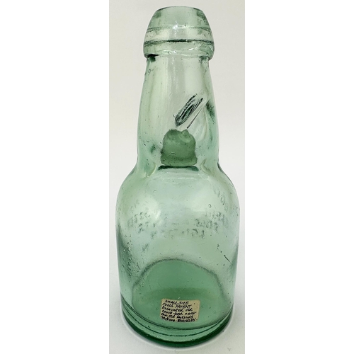 64 - BARNETT & FOSTER SPLIT SIZE NARROW NECK CODD PATENT 4 BOTTLE. 6ins tall. Aqua glass, very pronounced... 