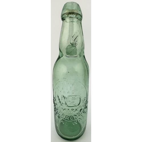 67 - H DAWES WEST BROMWICH NARROW NECK CODDS PATENT 18 BOTTLE. 9ins tall. Lovely aqua 10oz size narrow ne... 