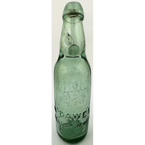 67 - H DAWES WEST BROMWICH NARROW NECK CODDS PATENT 18 BOTTLE. 9ins tall. Lovely aqua 10oz size narrow ne... 