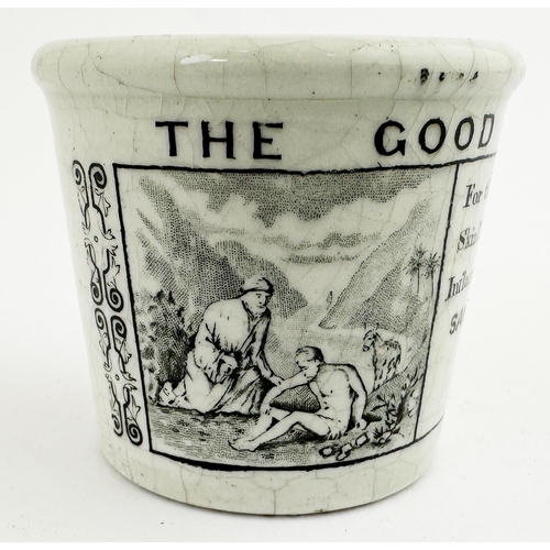 73 - THE GOOD SAMARITAN OINTMENT POT. (Ointment Pots book p 74). 2ins tall - the largest known size & the... 