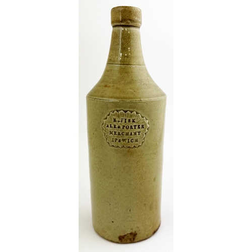 84 - IPSWICH SLAB SEALED PORTER. 10.5ins tall. Excellent grey green slip glazed cylinder porter. Unusual,... 