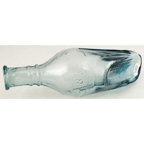 90 - QUINES POISON BOTTLE. (DP p 34) 7.4ins long. Delightful ice blue glass, embossed POISON either side ... 