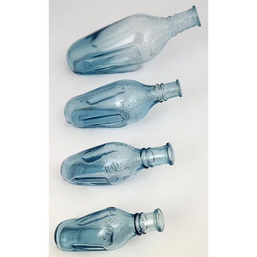 90 - QUINES POISON BOTTLE. (DP p 34) 7.4ins long. Delightful ice blue glass, embossed POISON either side ... 