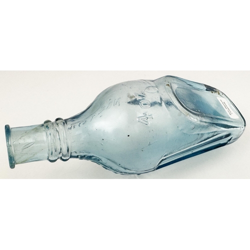 91 - QUINES POISON BOTTLE. (DP p 34) 5.6ins long. Delightful ice blue glass, embossed POISON either side ... 