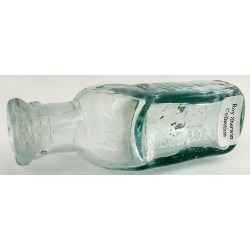 98 - MARTINS PATENT POISON BOTTLE. DP p29. 3.8 ins long aqua glass. POISON embossed both sides, PATENTED ... 