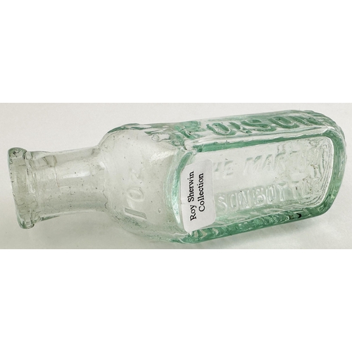 99 - MARTINS PATENT POISON BOTTLE. DP p29. 3.8 ins long aqua glass. POISON embossed both sides, PATENTED ... 