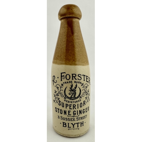 168 - BLYTH R FORSTER GINGER BEER BOTTLE. 8ins tall. Ch., t.t. Stunning, very crisply struck, black transf... 