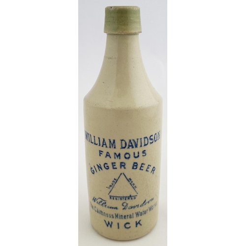 171 - WICK WILLIAM DAVIDSON GINGER BEER BOTTLE. 8.3ins tall. Taller std, cork lip distinctly glazed light ... 