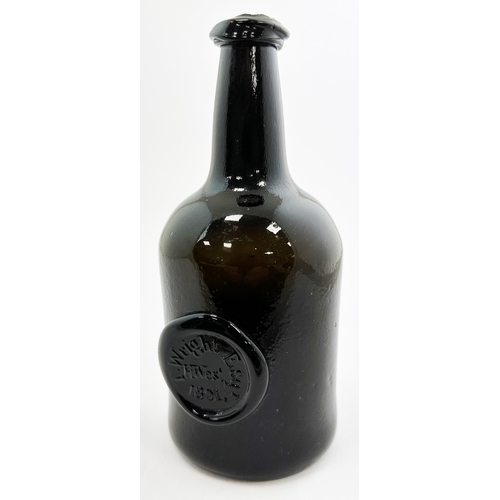 173 - ENGLISH 1801 DATED SQUAT MALLET WINE BOTTLE. David Burton Vol 2, p 822. 8ins tall. Deep black glass,... 