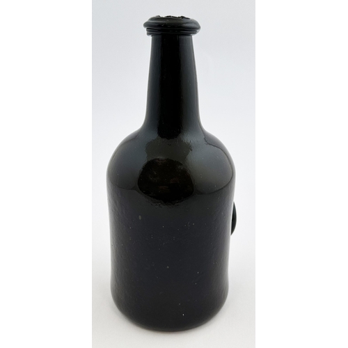 173 - ENGLISH 1801 DATED SQUAT MALLET WINE BOTTLE. David Burton Vol 2, p 822. 8ins tall. Deep black glass,... 