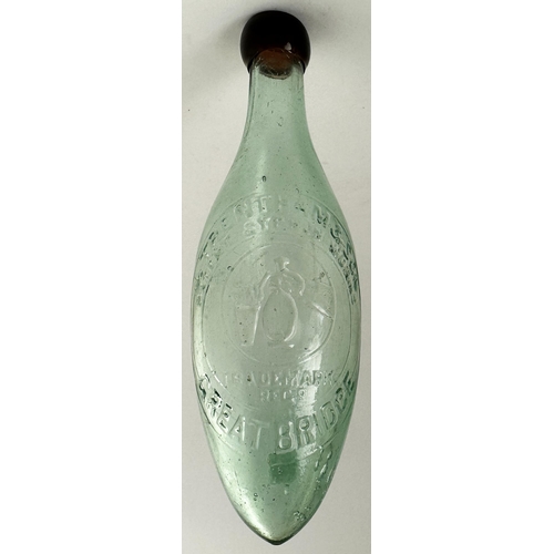 178 - J TRENTHAM & SON GREAT BRIDGE HAMILTON BOTTLE. 8.9ins tall, 10oz capacity. Aqua glass with a strong ... 