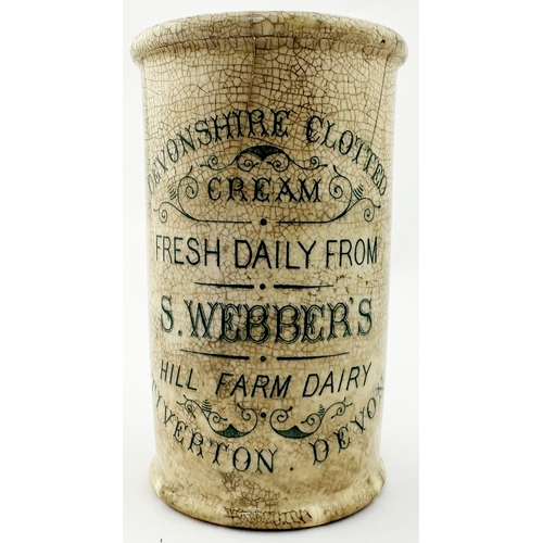 143 - S WEBBERS TIVERTON DEVON CREAM POT CYLINDER. 4.9ins tall. An extremely rare green print pot ornately... 