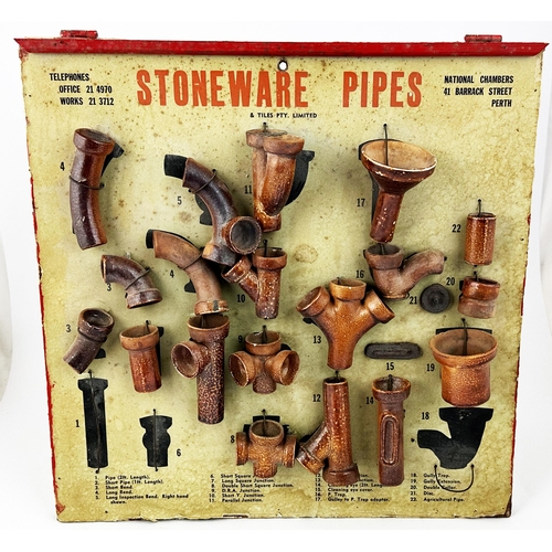 147 - PERTH MOUNTED SAMPLE STONEWARE PIPES GROUP. 15.1 x 15ins. A good many named sample salt glaze pipes ... 