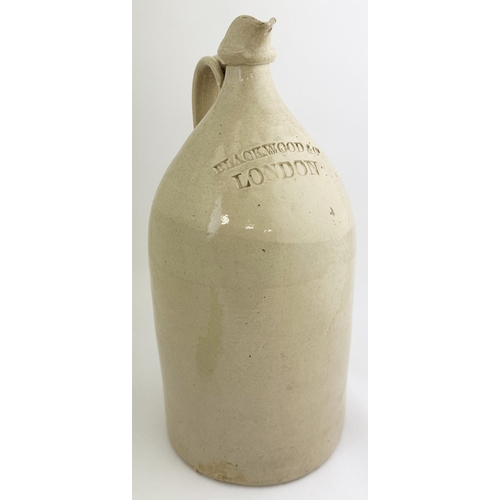 154 - BLACKWOOD & CO LONDON BULK INK Flagon TYPE. 14.4ins tall. Off white stoneware glaze, rear handle, pr... 