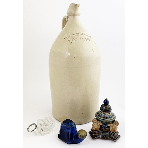 154 - BLACKWOOD & CO LONDON BULK INK Flagon TYPE. 14.4ins tall. Off white stoneware glaze, rear handle, pr... 