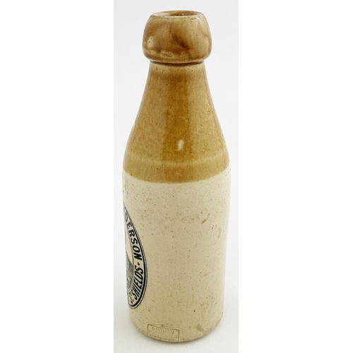 156 - SOUTH SHIELDS ROBERT HENDERSON GINGER BEER BOTTLE. 7.8ins tall. Ch., t.t., cork lip. Strong black tr... 