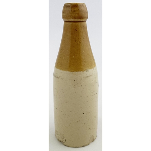 158 - ABERDEEN STRACHANS GINGER BEER BOTTLE. 8.4ins tall. Ch., t.t., cork lip. Thistle pictorial within or... 