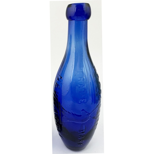 162 - BRADFORD BROS NEWCASTLE FLAT BOTTOMED HAMILTON BOTTLE. Blues book p35. 8.7ins tall. Bright cobalt bl... 