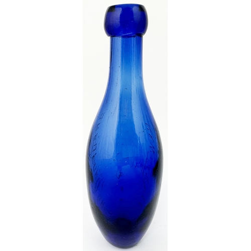 162 - BRADFORD BROS NEWCASTLE FLAT BOTTOMED HAMILTON BOTTLE. Blues book p35. 8.7ins tall. Bright cobalt bl... 