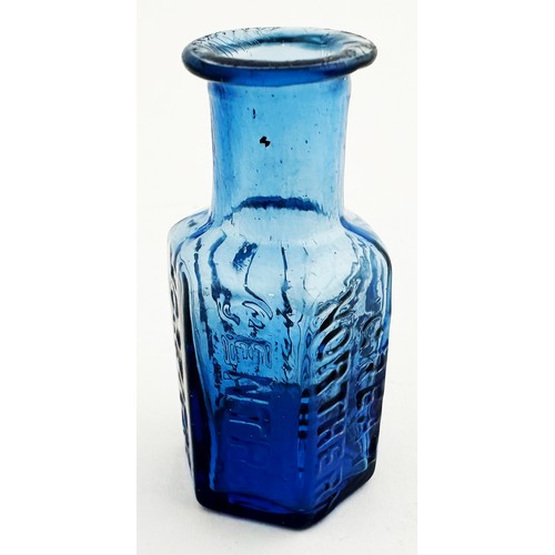 77 - GREAT NORTHERN CENTRAL HOSPITAL POISON BOTTLE. 2.2ins tall. Mid to light blue hexagonal. Three panel... 