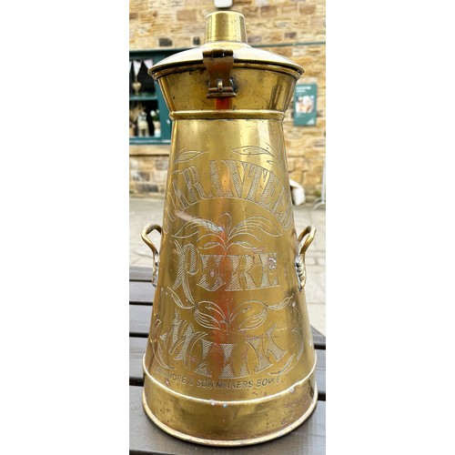 150 - BRASS GUARANTEED MILK CHURN. 18.7ins tall. Very impressive, smaller size, tapering brass milk churn,... 