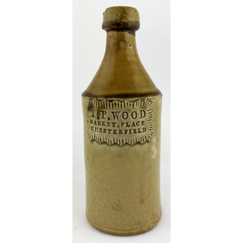 10 - CHESTERFIELD SLAB SEAL PORTER TYPE BOTTLE. 8ins tall. Pie crust slab T.P.WOOD. Lip & body repair.