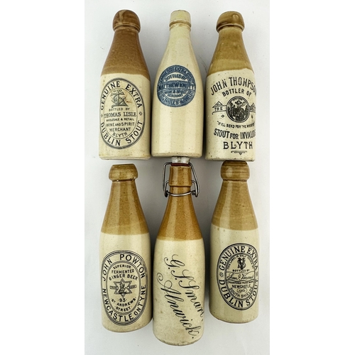 133 - NORTH EAST GINGER BEER GROUP. Tallest 9ins. Inc. JOHN THOMPSON, DUBLIN STOUT, JOHN POWTON, MATTHEW K... 