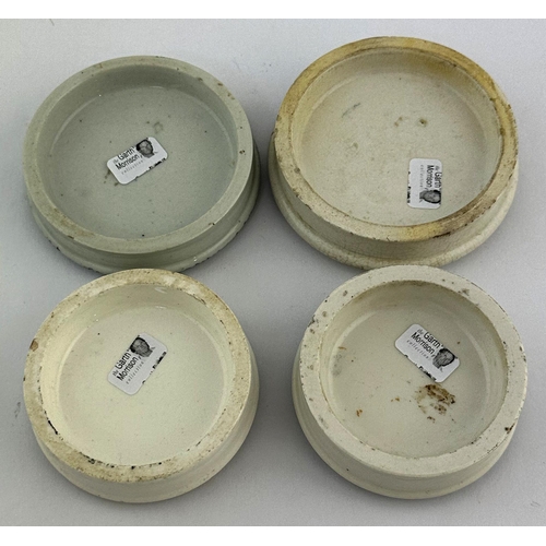 15 - PLYMOUTH WOODS ARECA NUT TOOTH PASTE POT LID GROUP. Largest 3ins. Various prices. Repairs. (4)