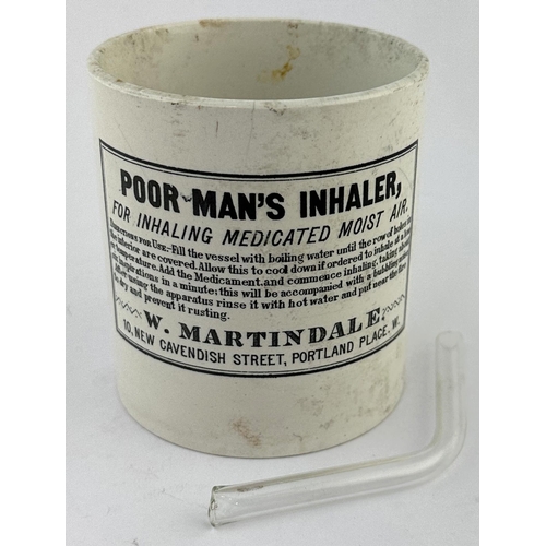 16 - POOR MANS INHALER. 4.25ins tall. Several lines of directions to front, with glass tube.