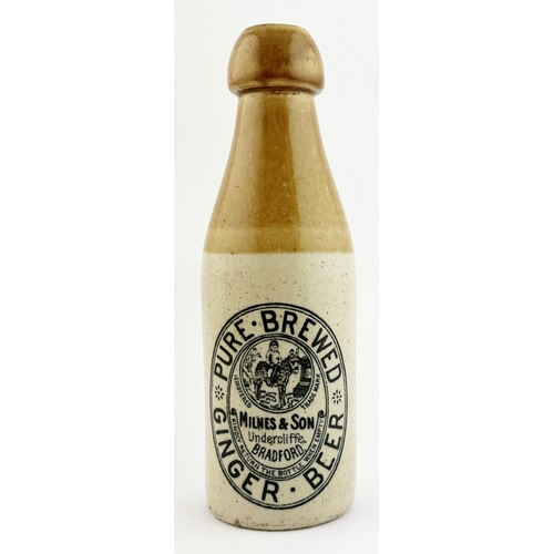 172 - BRADFORD GINGER BEER. 8ins tall. MILNES & SON, great transfer. Minute lip nick.