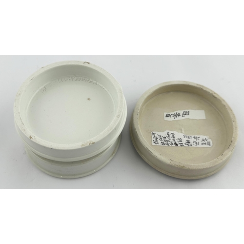 197 - SHAVING CREAM POT LID DUO. Largest 3.5ins. ARMY & NAVY plus S MAW SON. Very minute nick. (2)