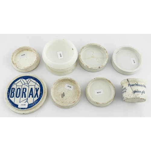 202 - POT LID GROUP. Largest 3.5ins diam. Inc. COLD CREAM, BREIDENBACH, S MAW, BORAX, SAPONETTO plus POOR ... 