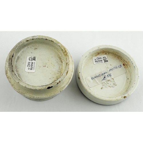 204 - POT LID DUO. Largest 2.75ins. FS CLEAVERS & JOHN SELLEY. Damages. (2)