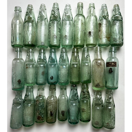 217 - CODD BOTTLES GROUP. Tallest 9.5ins. Various. CARDIFF, LONDON, LIVERPOOL & PLYMOUTH etc. Damages. (27... 