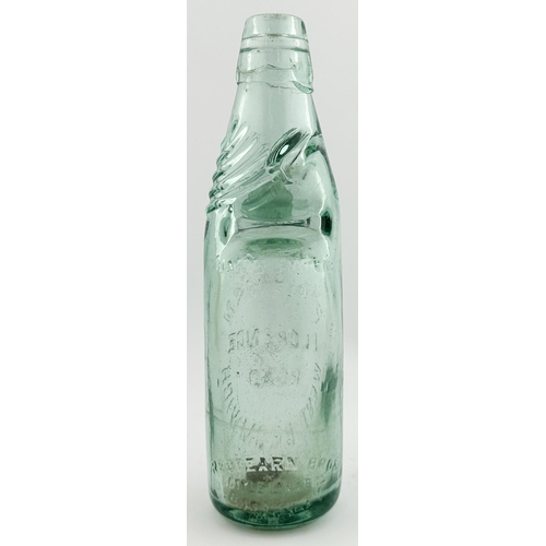 259 - WEST BROMWICH CODD BOTTLE. 9ins tall. Embossed PA GREEN, Shaws patent. Body dings & lip slither.