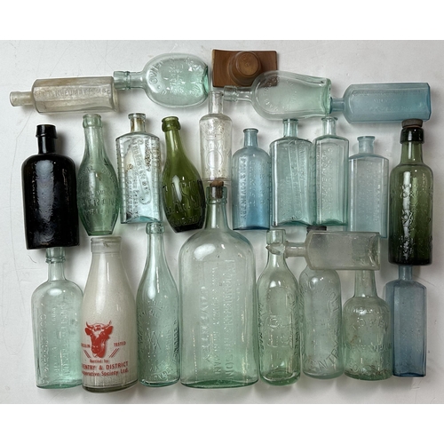 274 - MIXED GLASS GROUP. Inc. Chemist, milk bottle, railway flask. ROCHDALE, COVENTRY, LEAMINGTON. Damages... 