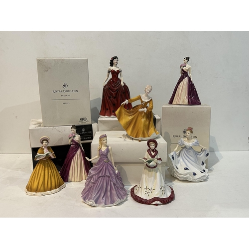 282 - ROYAL DOULTON LADIES. Tallest 8.5ins. Various designs, 8 figures, 7 boxes. Dusty due to storage. Ver... 