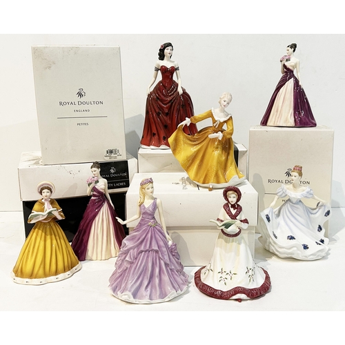 282 - ROYAL DOULTON LADIES. Tallest 8.5ins. Various designs, 8 figures, 7 boxes. Dusty due to storage. Ver... 