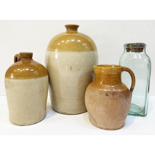 301 - FLAGONS DUO plus others. All plain plus jug & glass jar. Damages. (4) 7/10 Unsuitable to p+p