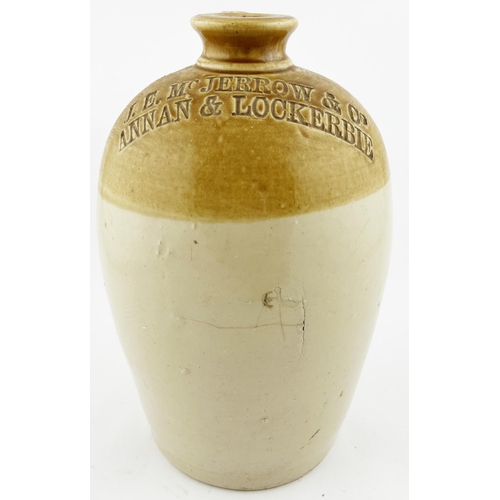 356 - IMPRESSED ANNAN & LOCKERBIE FLAGON. 10.5ins tall. Rear handle & p.m. Damages.