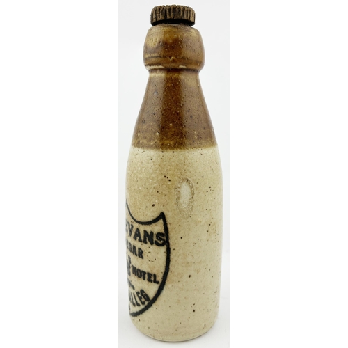 358 - BASSALLEG GINGER BEER. 8ins tall. WJ EVANS/ TREDEGAR/ ARMS HOTEL. Front hairline.