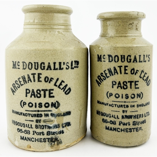 363 - MANCHESTER PASTE POISON JARS DUO. Tallest 6.5ins. MC DOUGALLS LTD. Inmanufacture flaws. Minor chips.... 