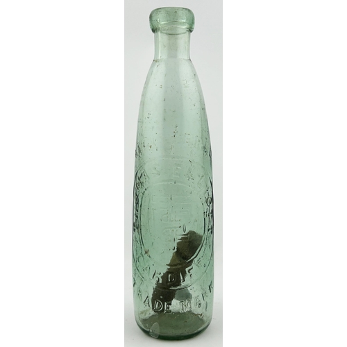 366 - CARDIFF STICK STOPPER BOTTLE. 9ins tall. Embossed THOMAS ELLIOTT. Minor wear & body ding.