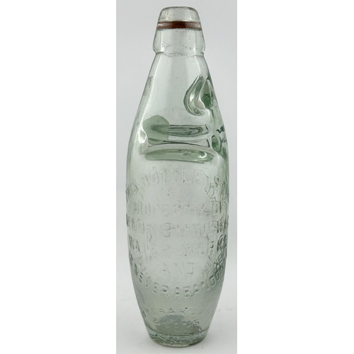 369 - BENONI MINERAL WATER WORKS CODD BOTTLE. 9ins tall. Heavily embossed to both sides, slight burst air ... 