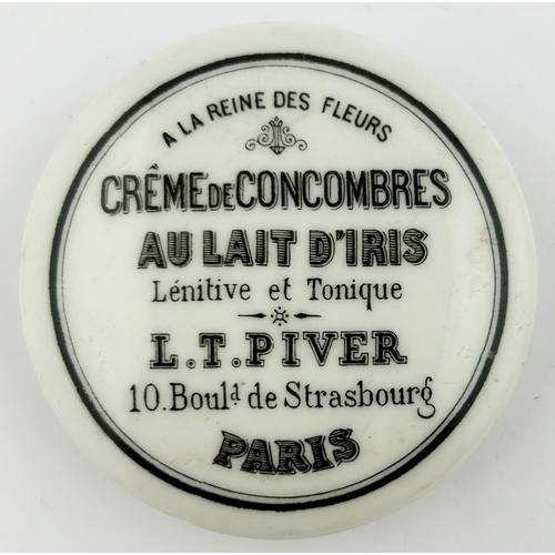 375 - PARIS POT LID. 2.75ins diam. CREME DE CONCOMBRES/ LT PIVER. Excellent.