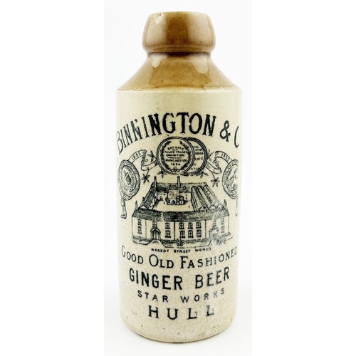 402 - HULL GINGER BEER. 6.5ins tall. BINNINGTON & CO. Large building centre pictorial. Lip & rear chips. A... 