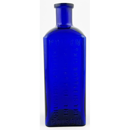 406 - SHEFFIELD POISON BOTTLE. 7ins tall. Heavily embossed to one side THIS BOTTLE/ IS THE PROPERTY OF/ SH... 