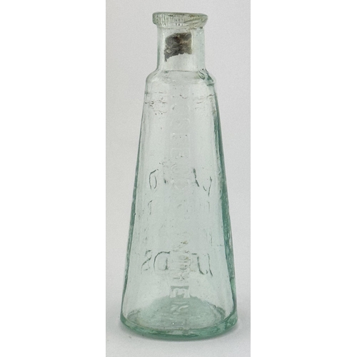 83 - LEEDS CHEMIST BOTTLE. 4ins tall. Heavily embossed LAND/ CHEMIST/ BRIGGATE/ LEEDS, on reverse ROSEBUD... 