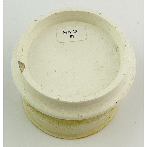 93 - LEAMINGTON SPA POT LID & BASE. 3ins diam. MRS WILLIAMS. Minor chip & staining.